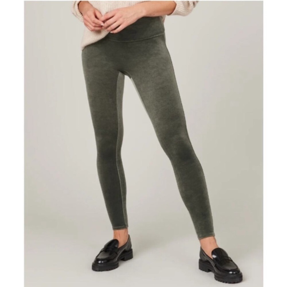 Spanx Velvet Leggings in Dark Palm Green Size XL